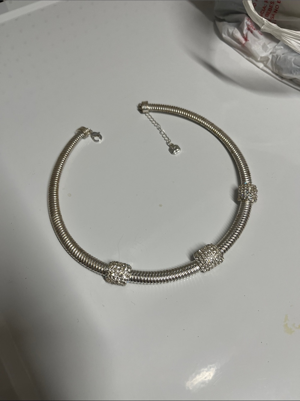 Monet Silver-Tone Snake Chain Necklace with Crystal Pave Beads